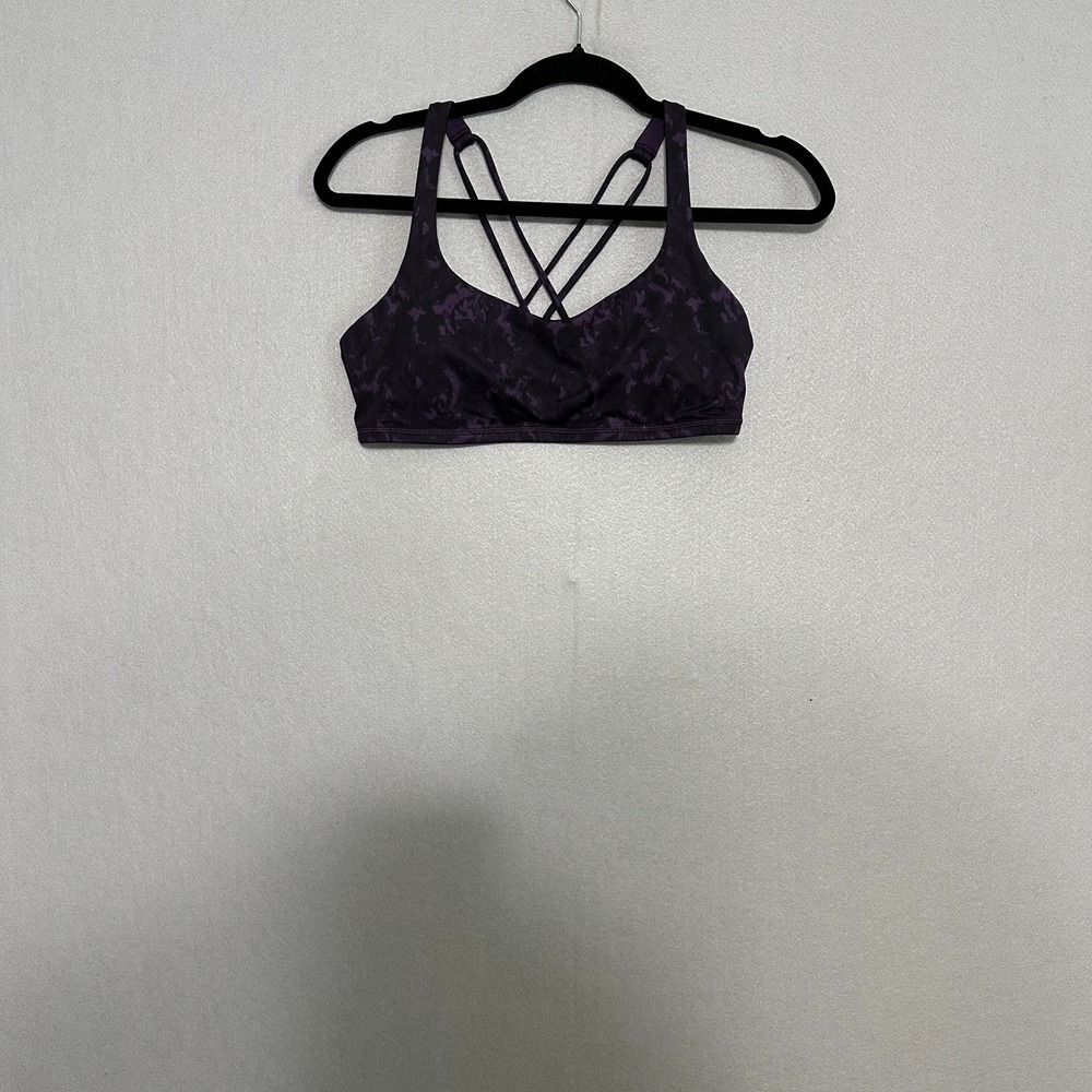 Lululemon Free To Be Wild Sports Bra Purple Camo Strappy Back Yoga Bra Size 6
